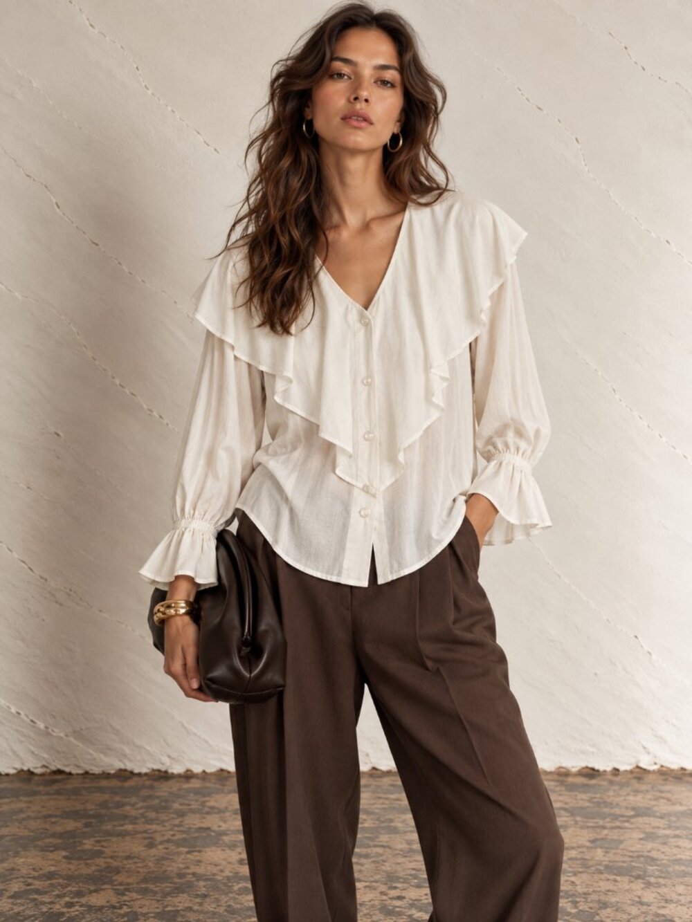 Vintage 90s White Ruffled Bib Collar Blouse